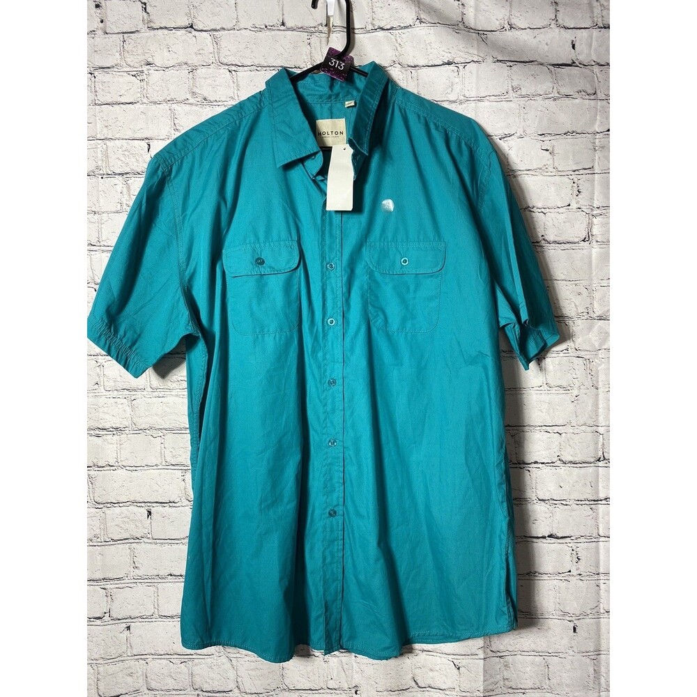 Holton Mens Short Sleeve Green Button Up Shirt Size XL New